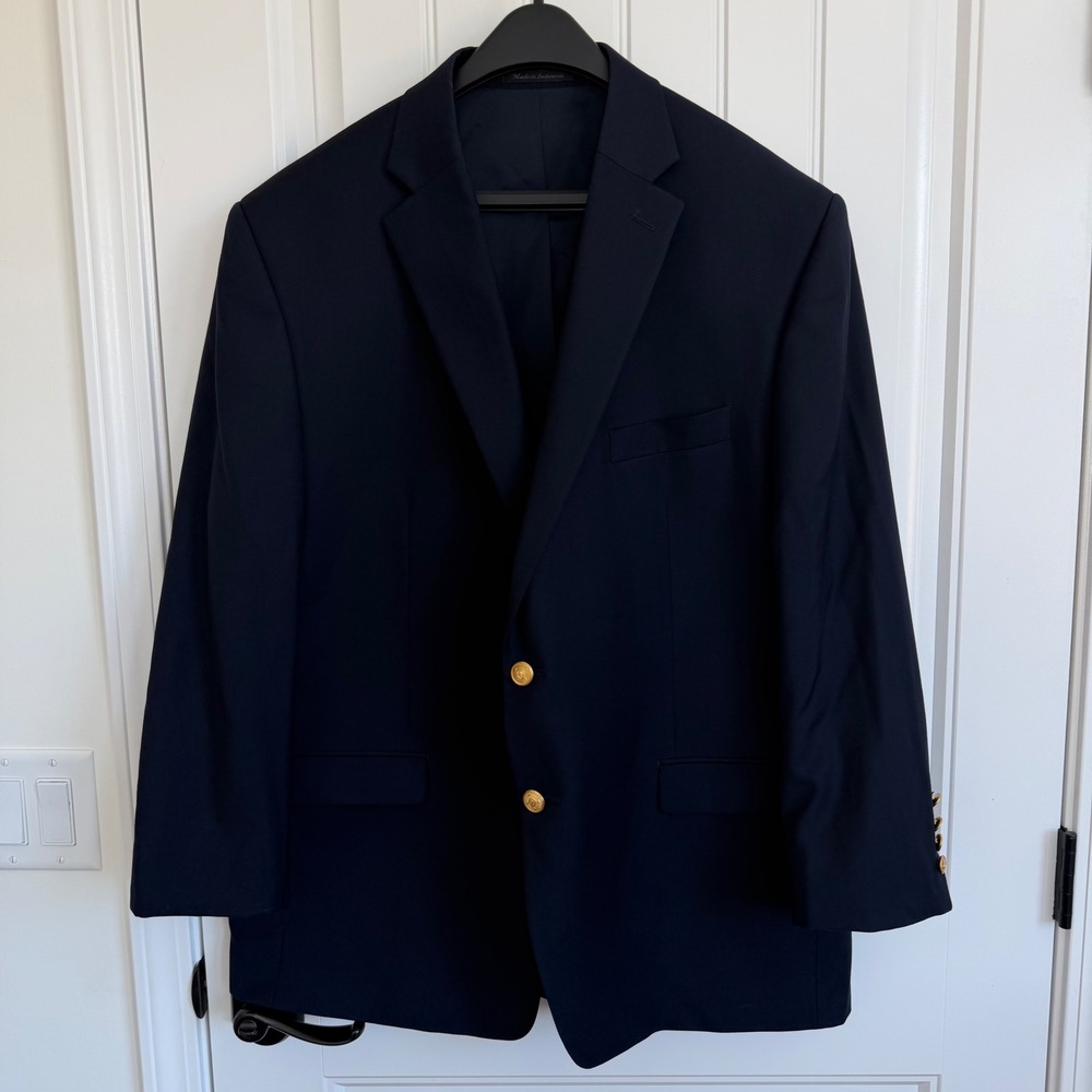 Lauren Ralph‎ Lauren Navy Gold Button Jacket sport coat Blazer Wool Men's 46R